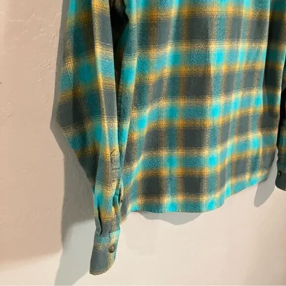 Fayettechill Teal and Orange Plaid 100% Cotton Flannel Shirt Women's Size M - Picture 9 of 12